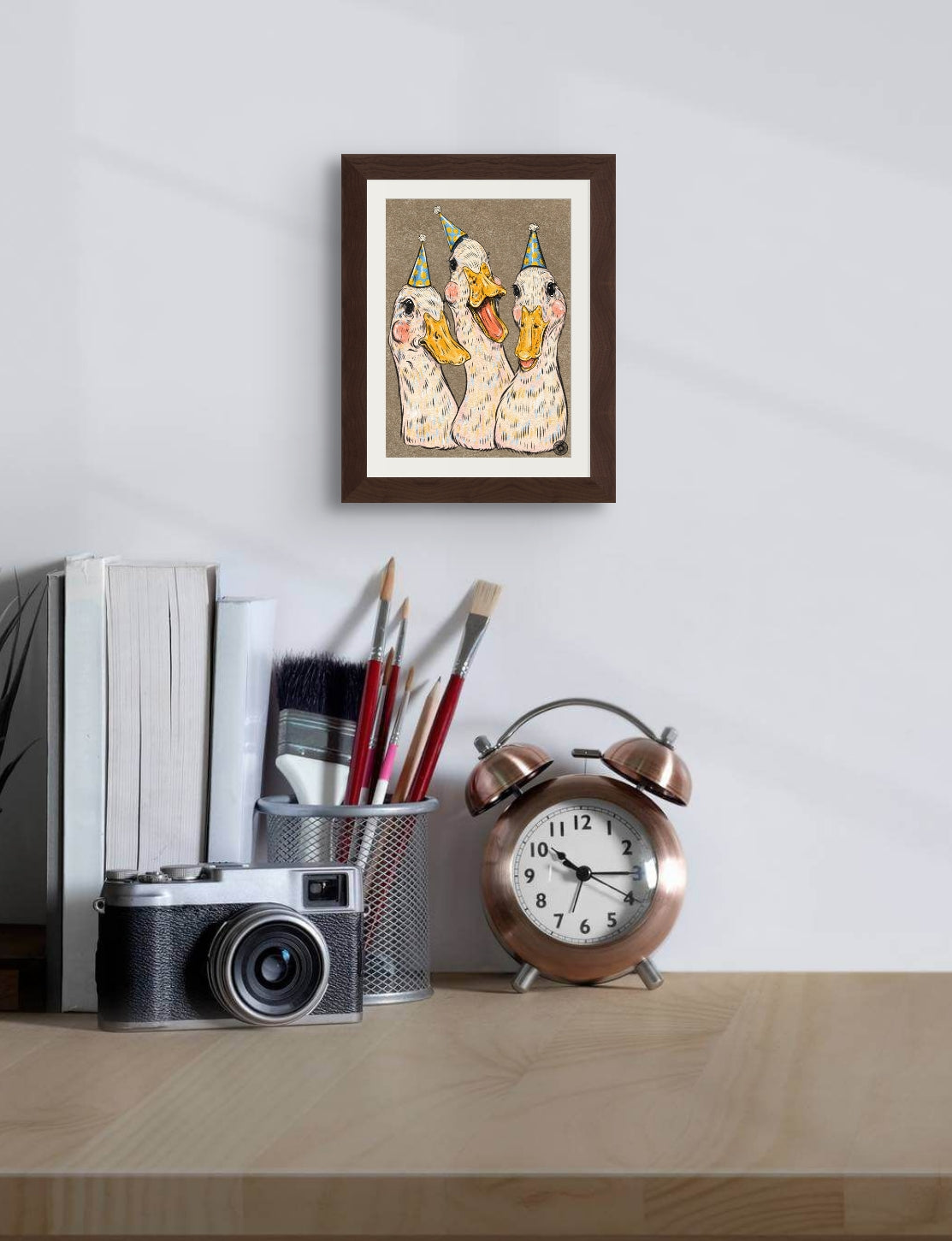 Party ducks framed art print