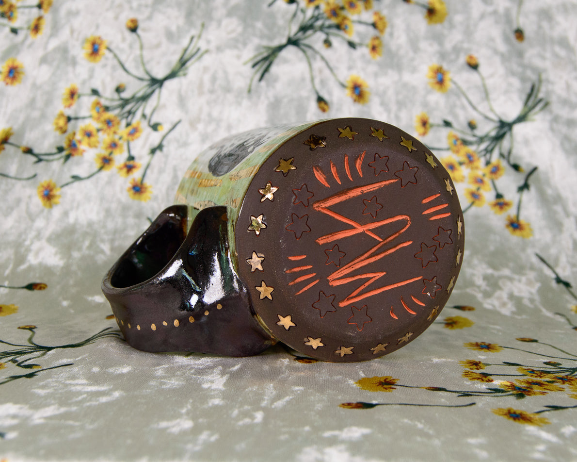 Ceramic mug with Leigh Weinberg of Lawful Studios signature maker's mark, LAW