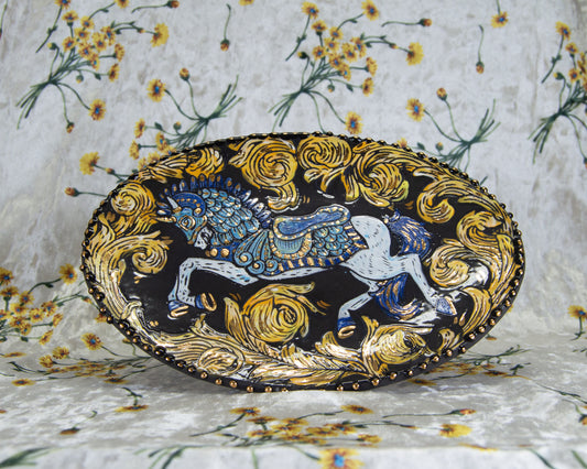 Black Porcelain Unicorn Plate