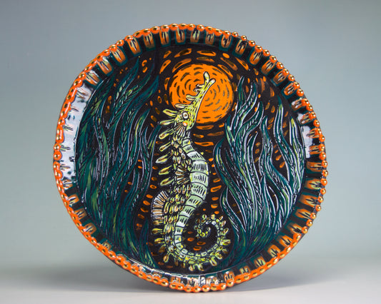 Black Porcelain Seahorse Plate