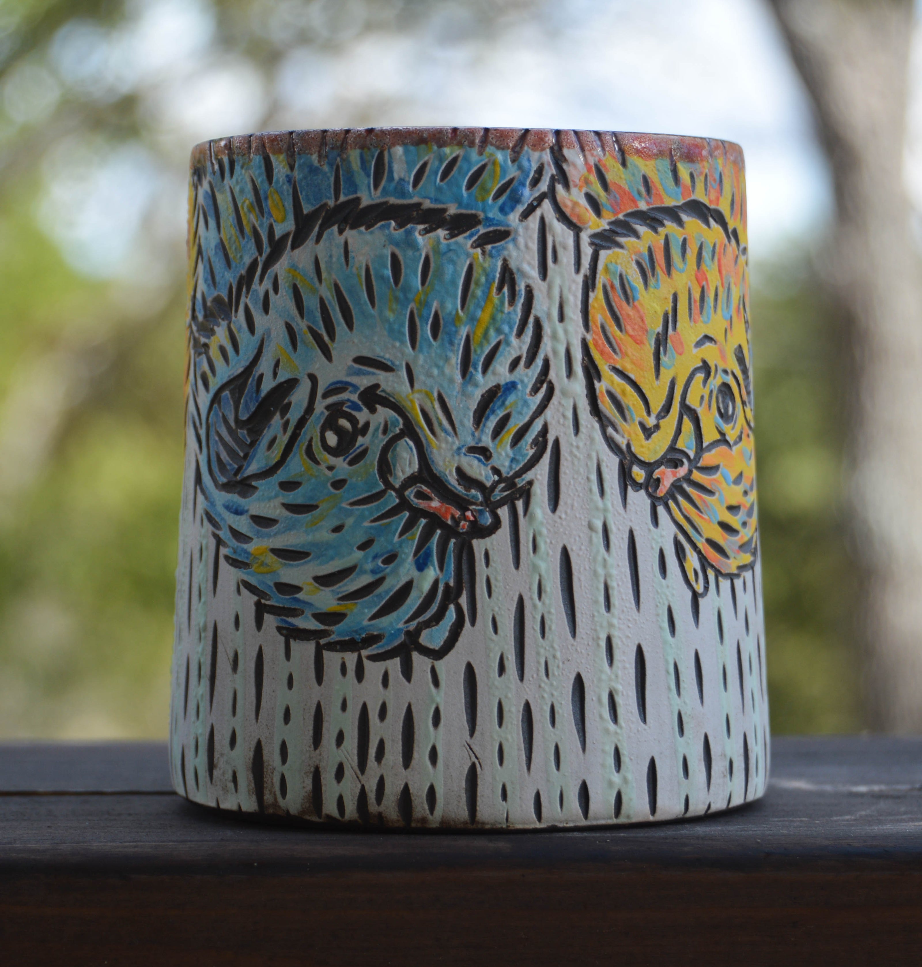  Handmade ceramic stoneware sipper with pastel bat designs