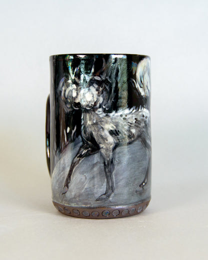 Ceramic mug with a deer design on a white background