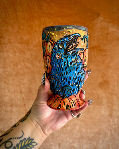 Crow Amongst Pumpkins Goblet 17oz