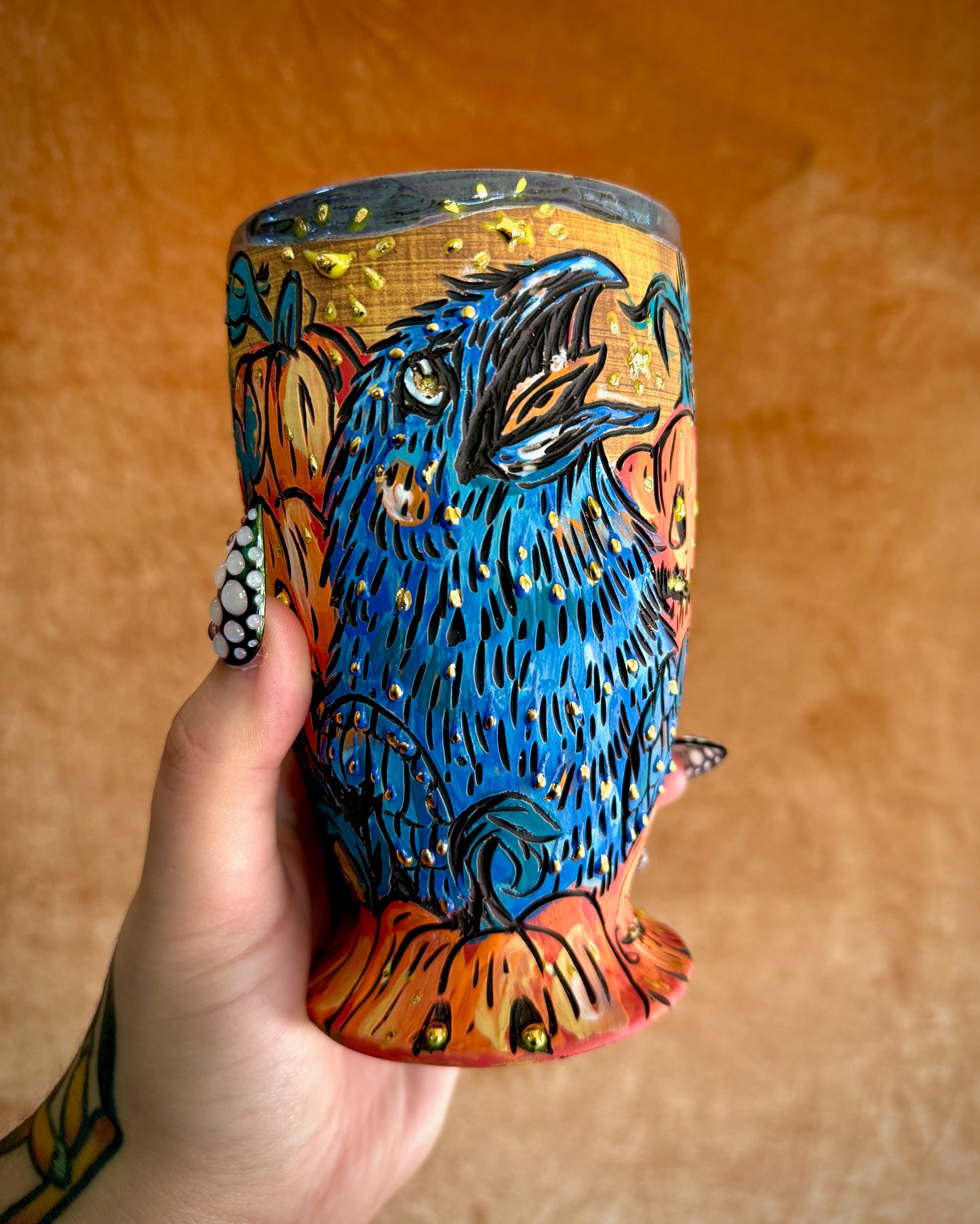 Crow Amongst Pumpkins Goblet 17oz