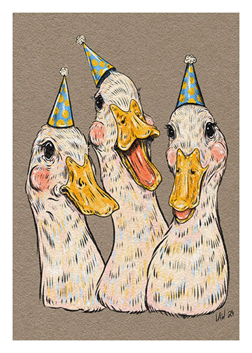 Cute ducks in party hats