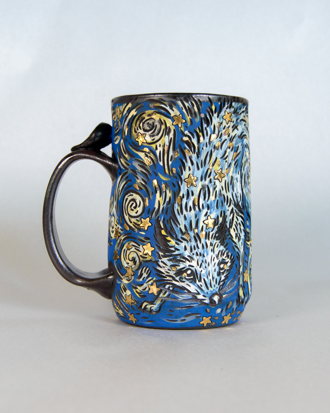 Mug with artistic star fox design on a white background