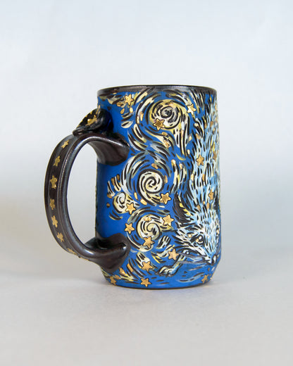 Ceramic mug with star space
design on a white background